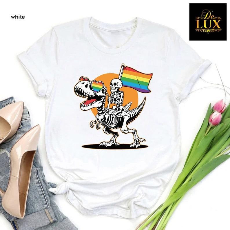 LGBT Skeleton Shirt, Gay Skeleton Shirt, Skeleton Pride Shirt, Dinosaur Pride Tshirt, Queer Pride Tee, LGBTQ Flag Shirt,...