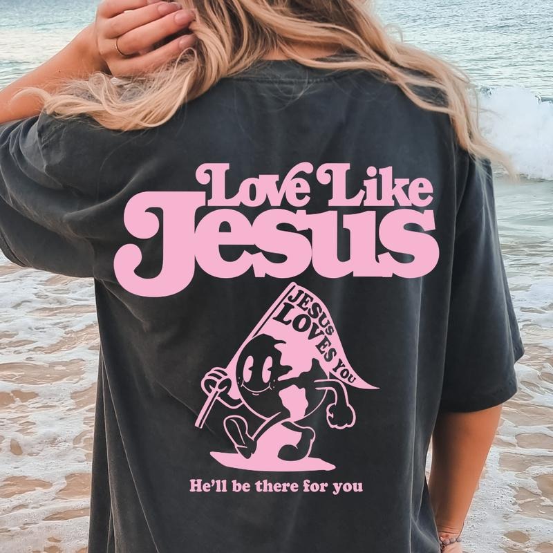 LOVE LIKE JESUS CHRISTIAN SHIRT OVERSIZED COMFY CASUAL COTTON SHIRT Comfort Light Womenswear Minimalist Sleeves Sweaters...