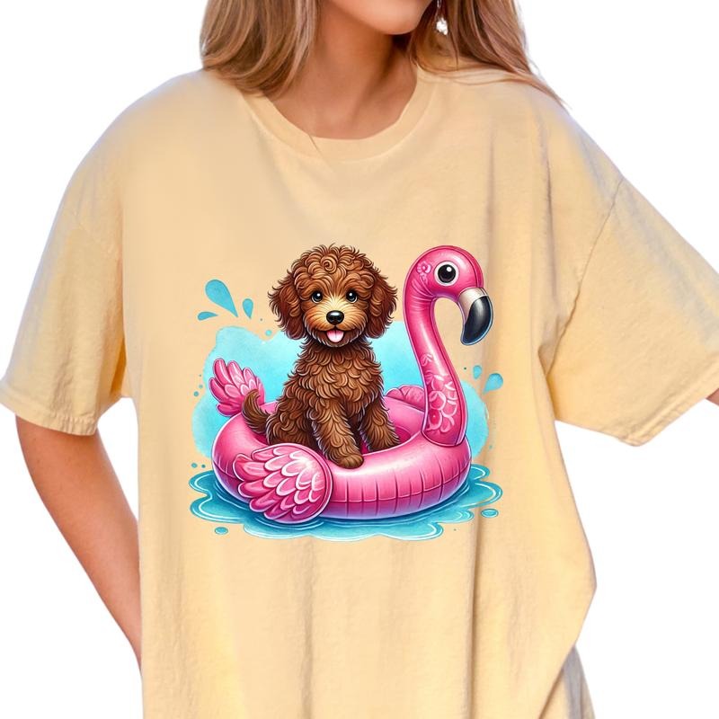 Labradoodle Flamingo Float Dog Shirt ~ Unisex Apparel Relaxed Fit Printed In The USA Clothing Womenswear Casual Comfort...