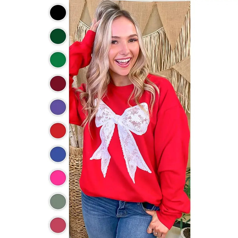 Lace Bow Graphic Sweatshirt T-Shirts, Hoodie | TeeBloomCo.com