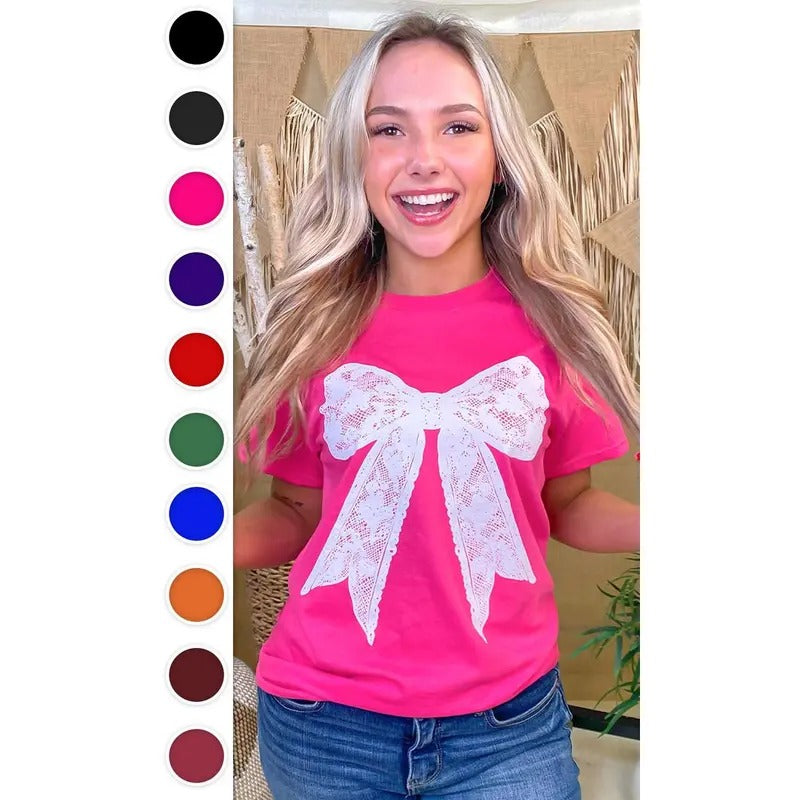 Lace Bow Graphic T-Shirt Hoodie, Sweatshirt | TeeBloomCo.com
