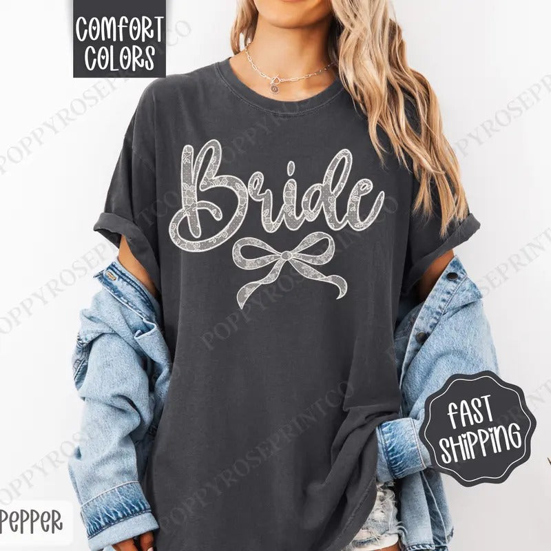 Lace Bride Shirt Comfort Colors, Bridal Coquette Lace Bow Women's Tee, Cute Women's Tshirt Hoodie, Sweatshirt