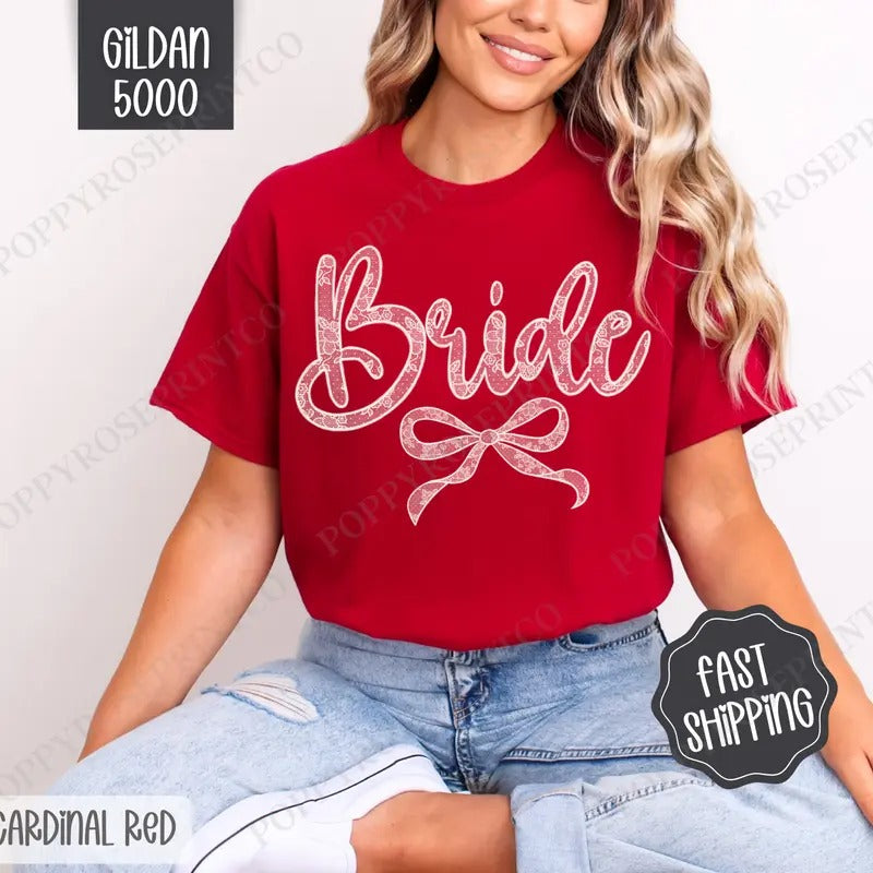 Lace Bride Shirt Gildan, Bridal Coquette Lace Bow Women's Tee, Cute Women's Tshirt Plus Sizes Hoodie, Sweatshirt