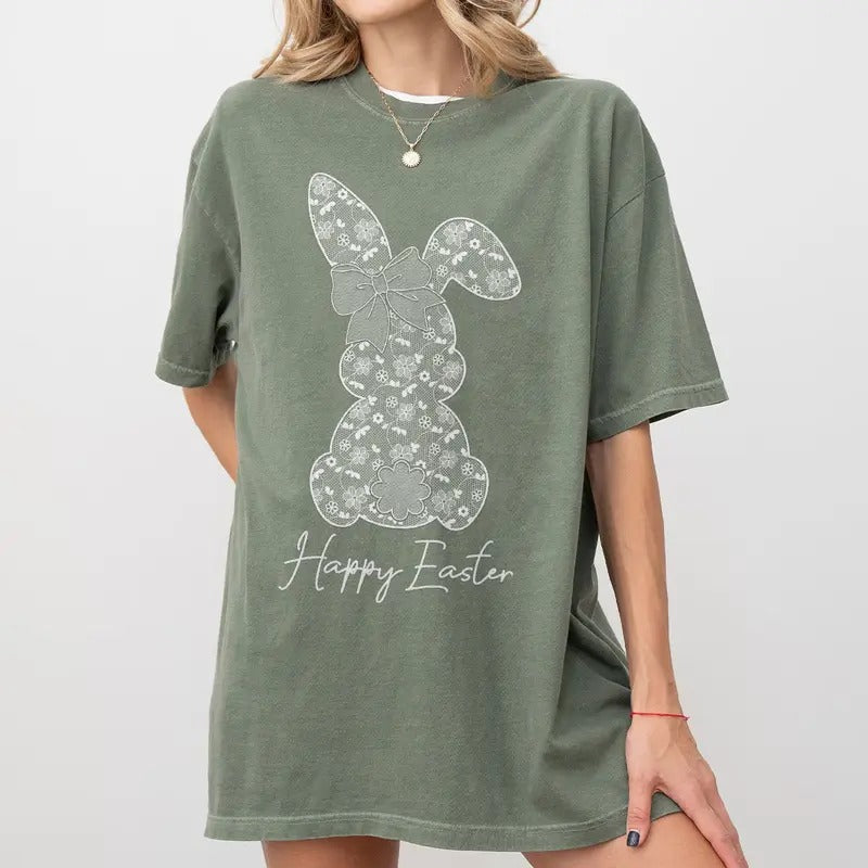 Lace Bunny Easter Shirt, Vintage Easter Tee, Cute Spring Bunny Shirt, Easter Outfit for Women, Holiday Graphic Tee,...