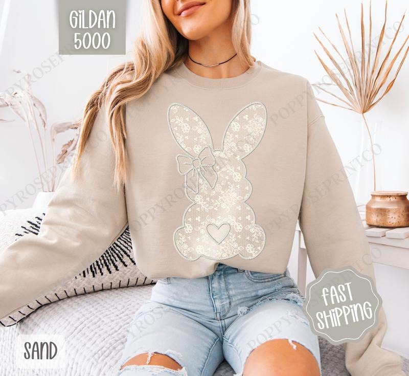 Lace Bunny Sweatshirt, Easter Crewneck, Trendy Bunny Women's Sweater, Gift for Her T-Shirts, Hoodie | TeeBloomCo.com
