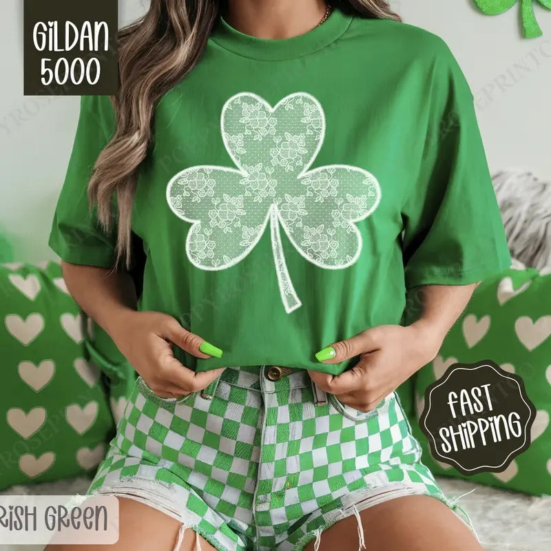 Lace Clover Shirt Gildan, St Patrick's Day Women's Tee, Cute Women's Tshirt Plus Sizes Hoodie, Sweatshirt | TeeBloomCo.com