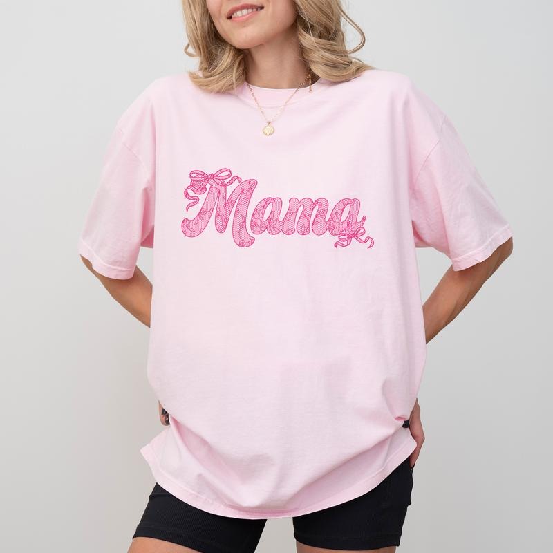 Lace Mama Comfort Colors Shirt, Coquette Bow Mama T-shirt, Coquette Mom Tee, Mommy Clothing, Gift For Mom, Mother's Day...
