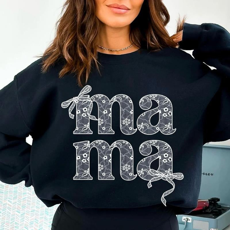 Lace Mama Coquette Sweatshirt, Mama Shirt, Floral Mama Chinoiserie Sweater, Coquette Mothers Day Shirt, Lace Coquette Bow...