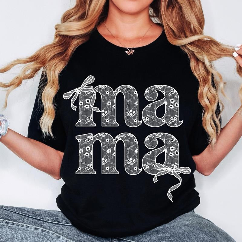 Lace Mama Coquette T-Shirt-sweatshirt-hoodie, Mama T-Shirt, Floral Mama Chinoiserie T-Shirt, Mama Varsity T-Shirt,...