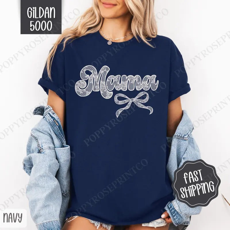 Lace Mama Shirt Gildan, Coquette Lace Mama Bow Women's Tee, Cute Women's Tshirt Plus Sizes Hoodie, Sweatshirt