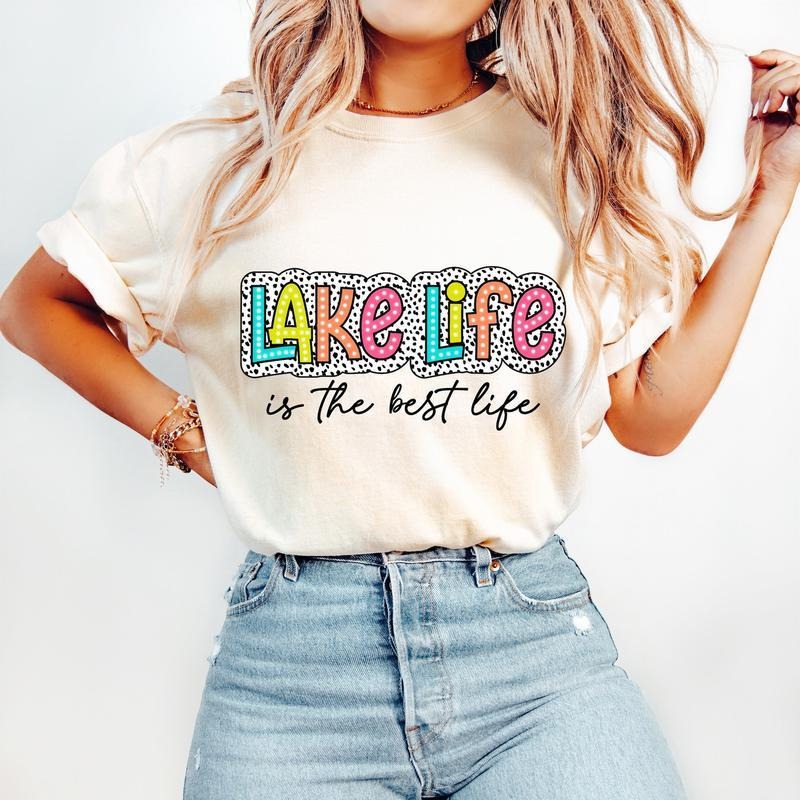 Lake Life T-Shirt, Hello Summer T-Shirt, Bright Doodle, Dalmatian Dots, Groovy Mama T-Shirt, Mom Shirt, tshirt hot trend...