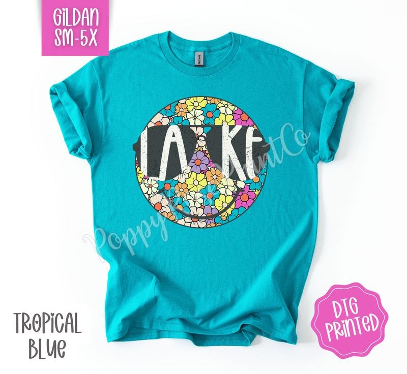 Lake Smiley Gildan Shirt, Cute Floral Happy Face Tshirt, Trendy Women's Tee, Gift for Her Hoodie, Sweatshirt | TeeBloomCo.com