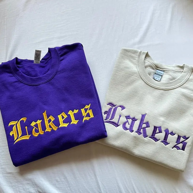 Lakers Embroidered Sweatshirt, Basketball Raglan Sweatshirt T-Shirts, Hoodie | TeeBloomCo.com