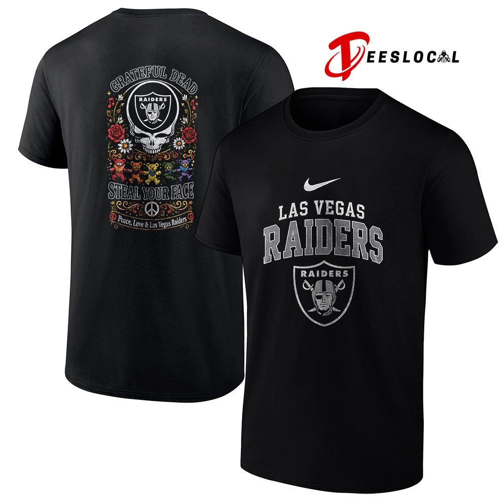 Las Vegas Raiders x Grateful Dead steal your face peace love logo shirt