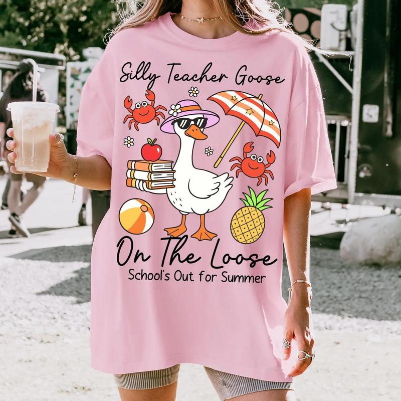 Last Day of School Teacher Goose Shirt, Schools Out For Summer Silly Goose Teacher Tee, End of Year Teacher Shirts, Funny...