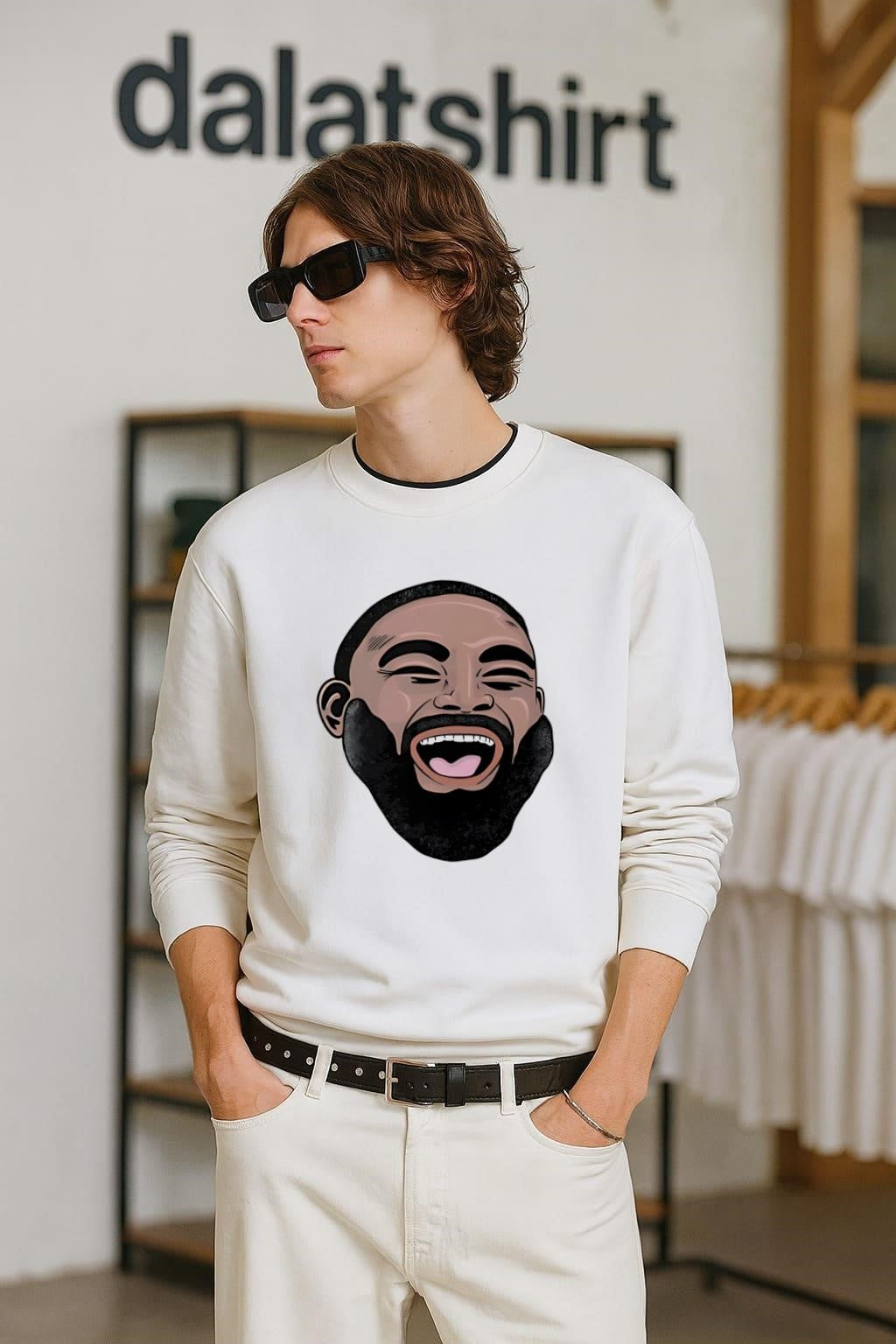 Laughing Man Face With Beard Graphic Design shirt