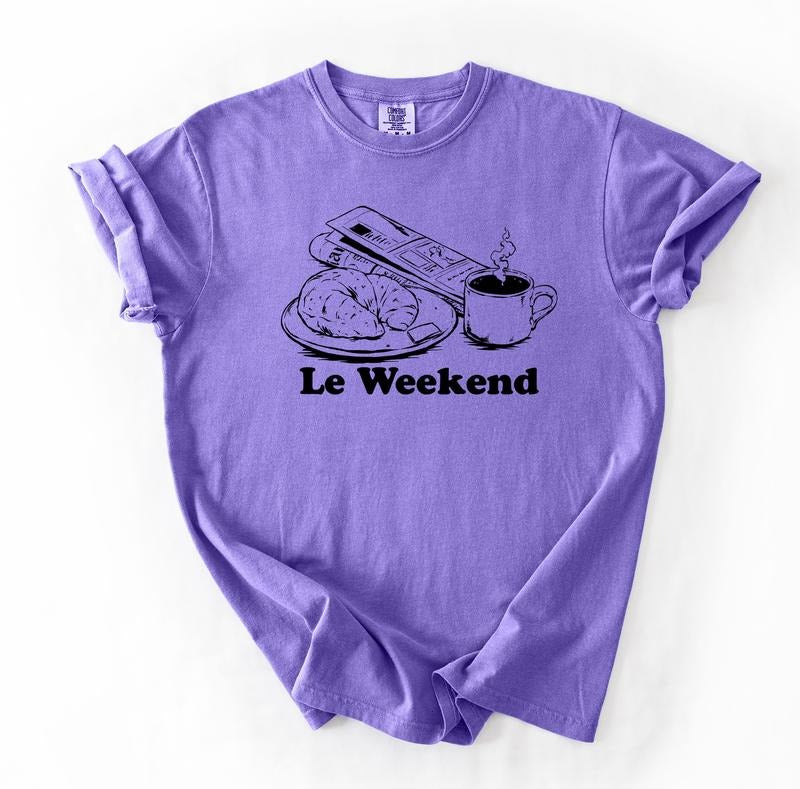 Le Weekend Shirt, Funny Food Shirt, French Croissant T Shirt, Food Humor, Cute Vintage T-Shirt, Comfort Colors Hoodie,...