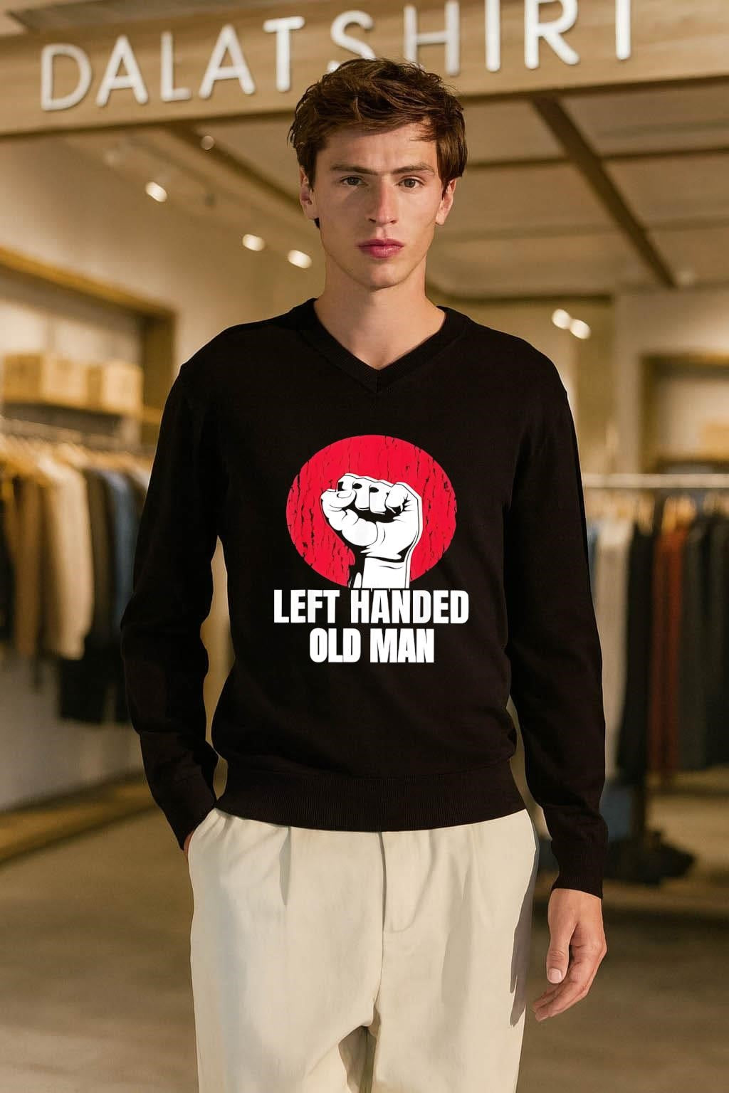 Left Handed Old Man Fist Red Circle shirt
