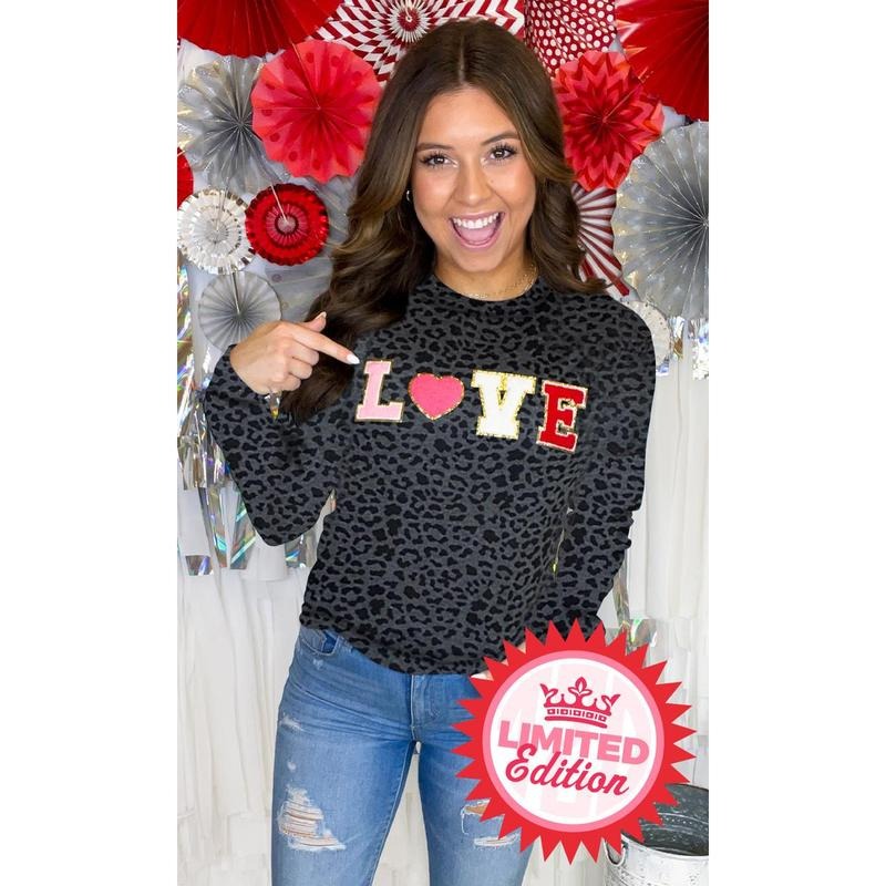 Leopard Big Heart Love Ideal Chenille Long sleeve Shirt Hoodie, Sweatshirt | TeeBloomCo.com
