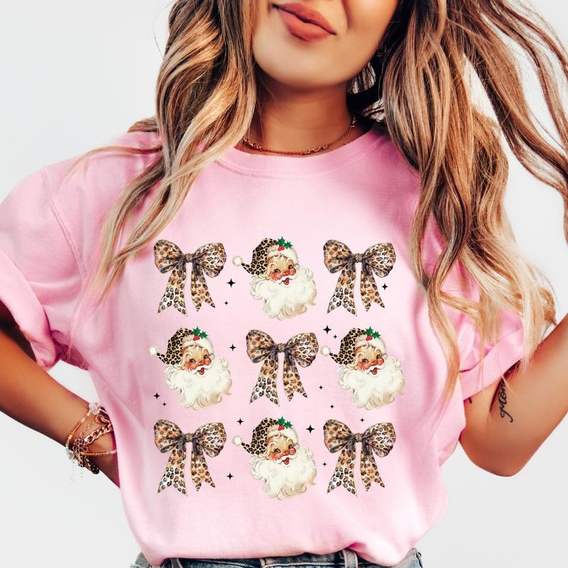Leopard Coquette Christmas Shirt, christmas shirt Women's Oversized Christmas Shirt - Festive Printed Design