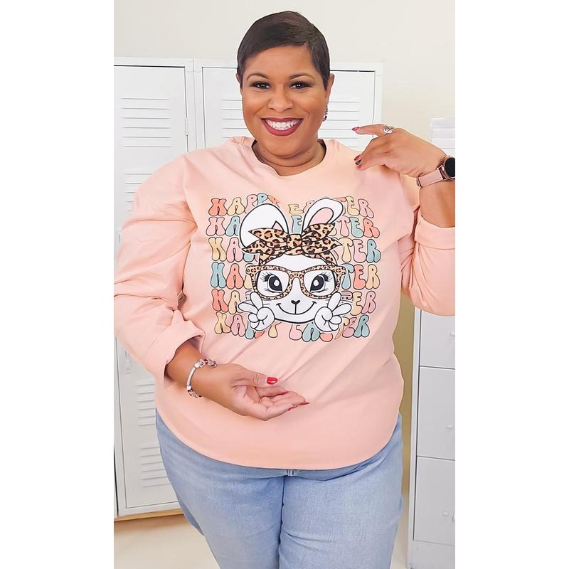 Leopard Happy Easter Bunny Adult Boyfriend Long Sleeve T-Shirt Hoodie, Sweatshirt | TeeBloomCo.com