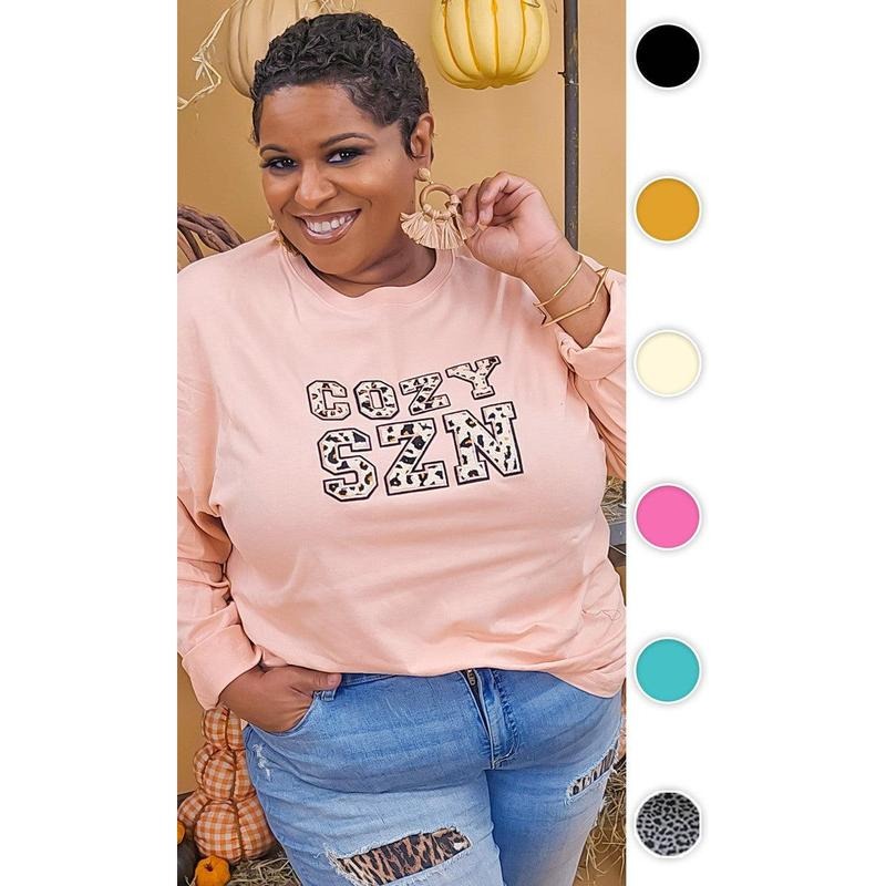Leopard Ideal Chenille Cozy SZN Graphic Boyfriend Long Sleeve T-Shirt Hoodie, Sweatshirt | TeeBloomCo.com