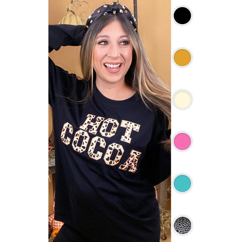 Leopard Ideal Chenille Hot Cocoa Graphic Boyfriend Long Sleeve T-Shirt Hoodie, Sweatshirt | TeeBloomCo.com