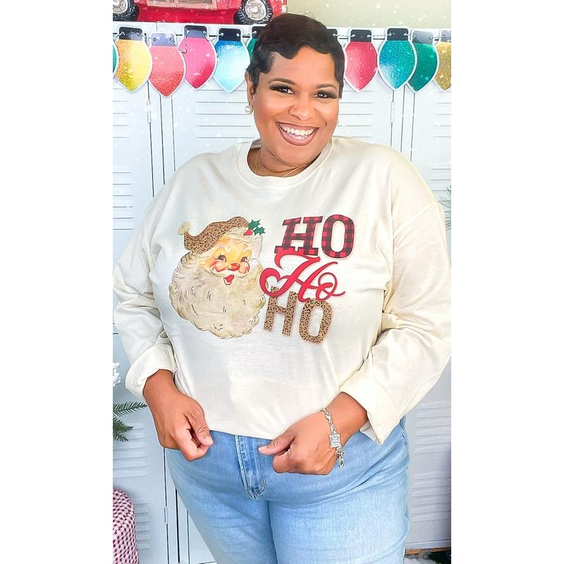 Leopard Santa Ho Ho Ho Graphic Long Sleeve T-Shirt Hoodie, Sweatshirt | TeeBloomCo.com