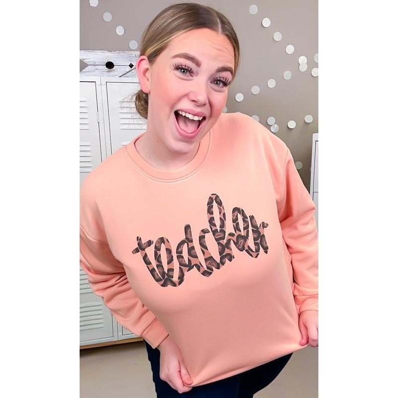 Leopard Script Teacher Graphic Sweatshirt T-Shirts, Hoodie | TeeBloomCo.com
