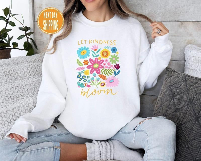 Let Kindness Bloom Sweatshirt, Be Cool Be Kind Retro Flower Hoody, Be Cool Sweatshirt, Inspiration Women Sweater,...