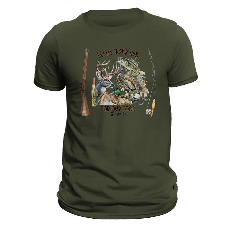 Let Us Thank Him For Our Food Hunting Fishing Men's T-Shirt Casual Classic Hoodie, Sweatshirt | TeeBloomCo.com