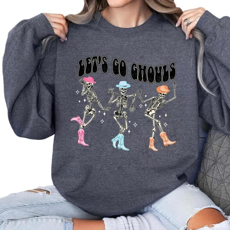 Let's Go Ghouls Dancing Skeleton Ghost Sweatshirt Hoodie Tshirt, Halloween 2024 Gifts | TeeBloomCo.com