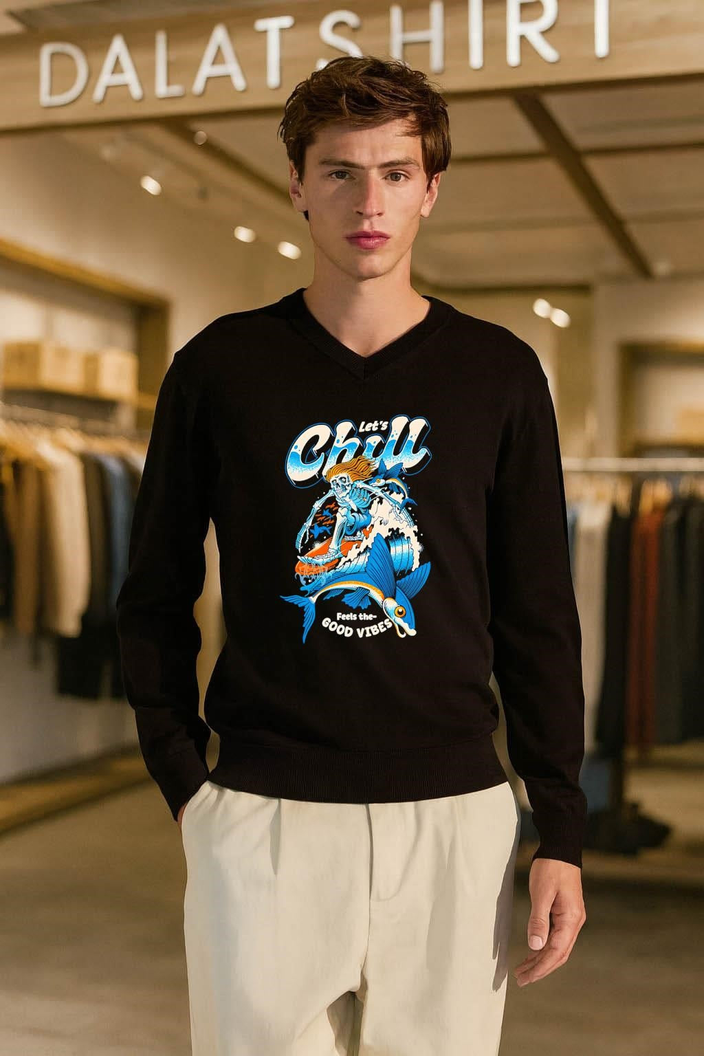 Let’s Chill Feels the Good Vibes Surfing Skeleton Fish shirt