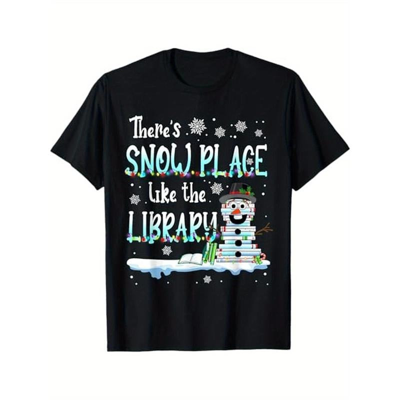 Librarian There's Snow Place Like The Library Christmas Snow T-Shirt, 100% Cotton, Gifts for Men Dad Husband Grandpa,...