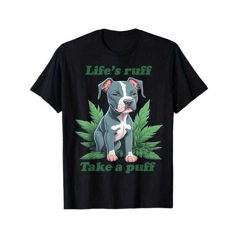 Life's Ruff Take A Puff Pitbull Weed T-Shirt, Black, 100% Cotton, Gift for Men Dad Friends, S-XXXL made in...