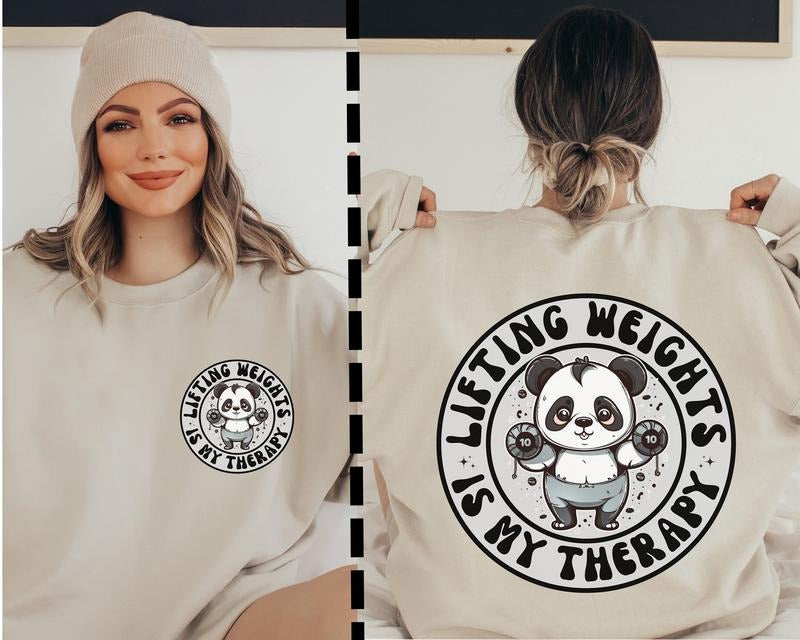 Lifting Weights Is My Therapy Panda Sweatshirt Gym Pump Cover Gift For Gym Lover Gym Workout Sweatshirt Girl Gym Shirt...