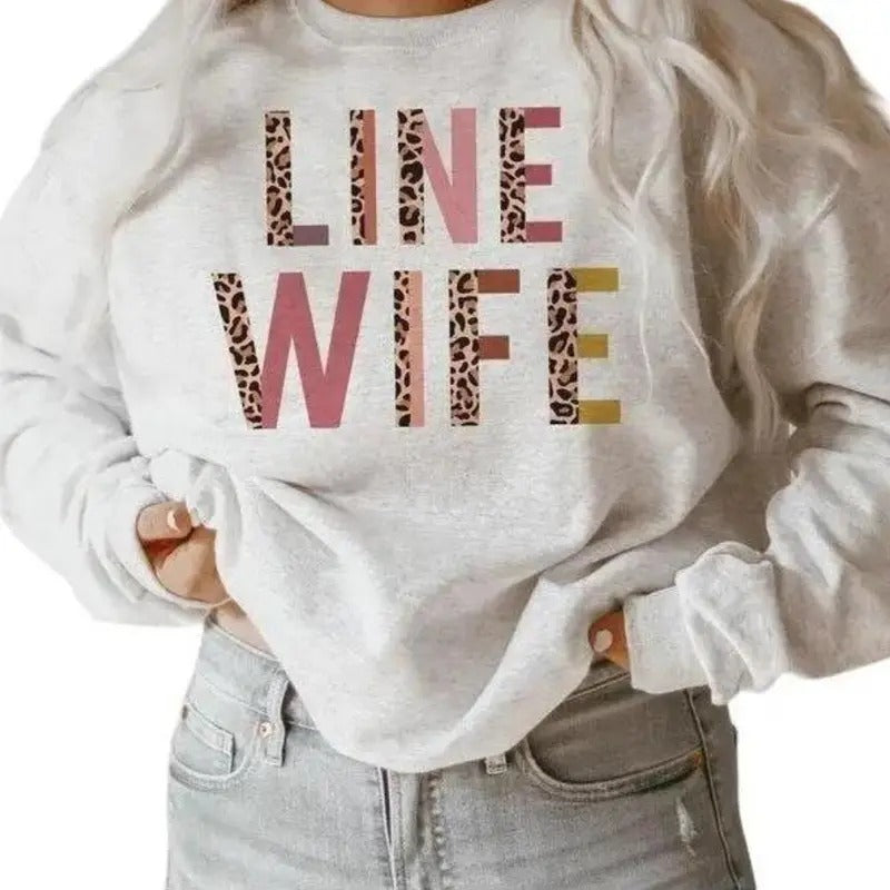 Line Wife Leopard Sweatshirt Electricians Spouse, Life Of Lineman, Unisex Crewneck Sweatshirt Cotton T-Shirts, Hoodie