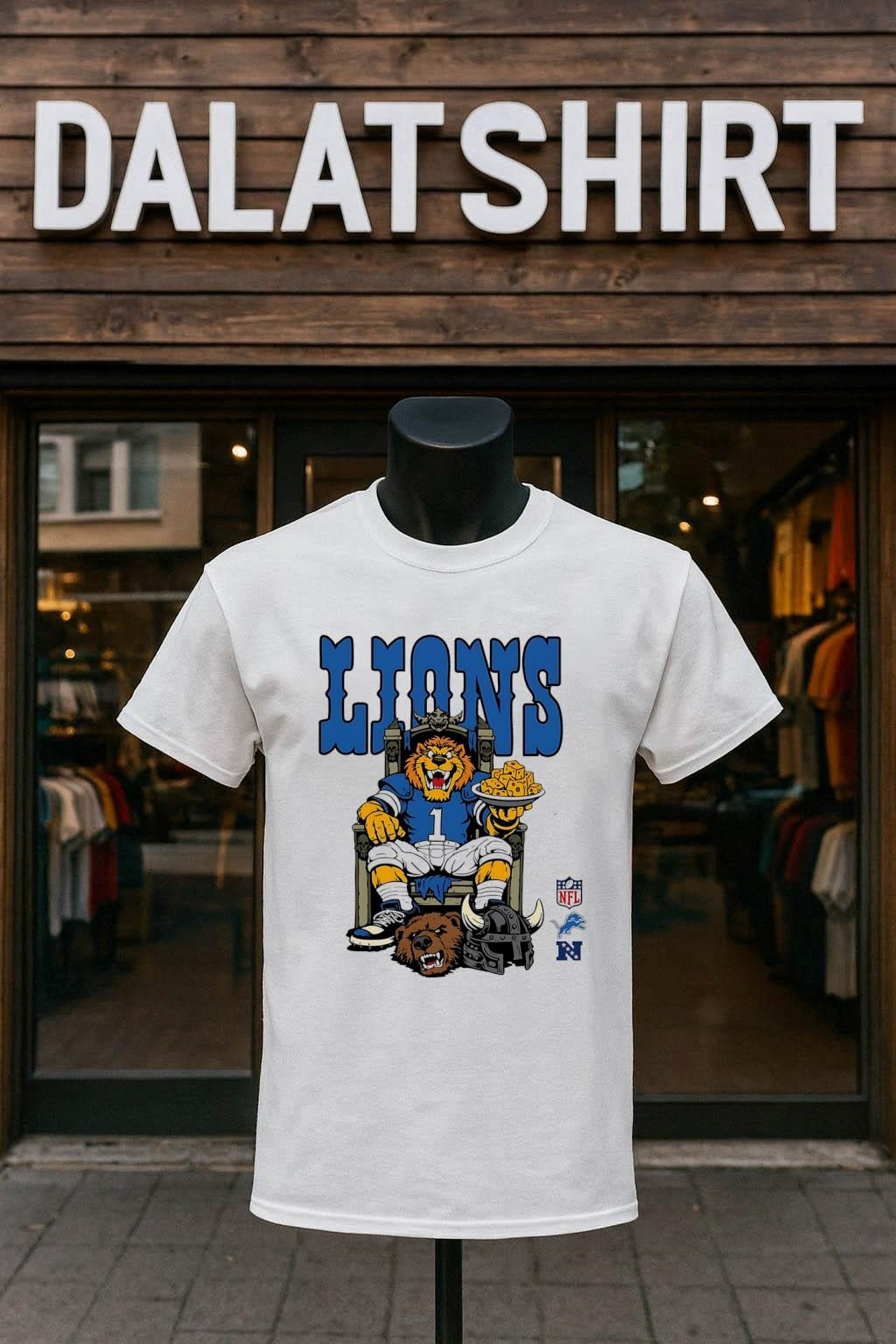 Lions Number 1 Mascot Sitting on Throne Holding Cheese shirt