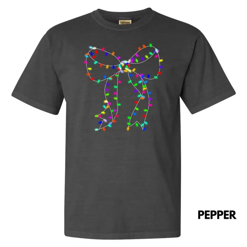 Lit Holiday Bulb Bow Comfort Colors T-Shirt 'NLB' Hoodie, Sweatshirt | TeeBloomCo.com