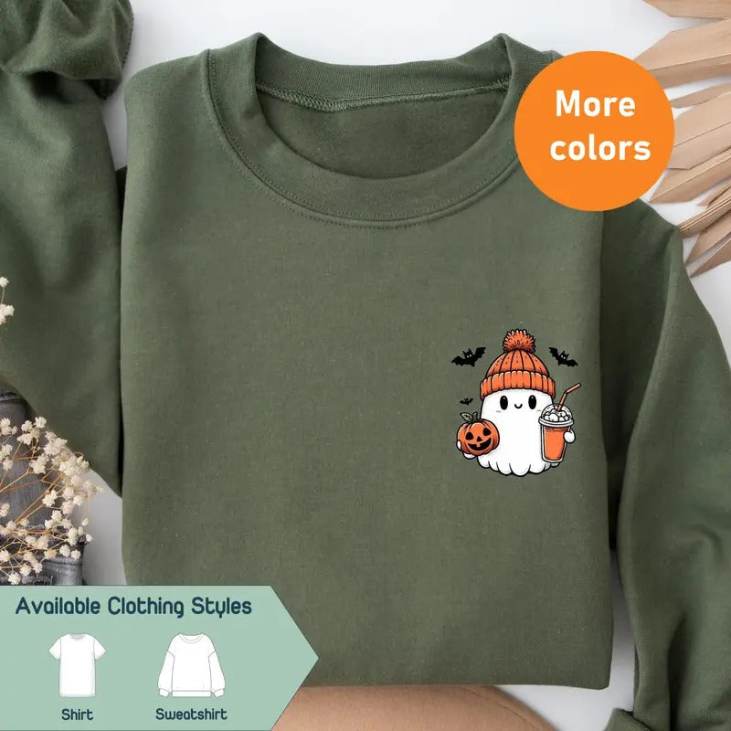 Little Ghost Iced Coffee Shirt - Cute Halloween Tee & Sweatshirt, Cute Ghost Sweatshirt, Halloween Tee, Gift for Best...