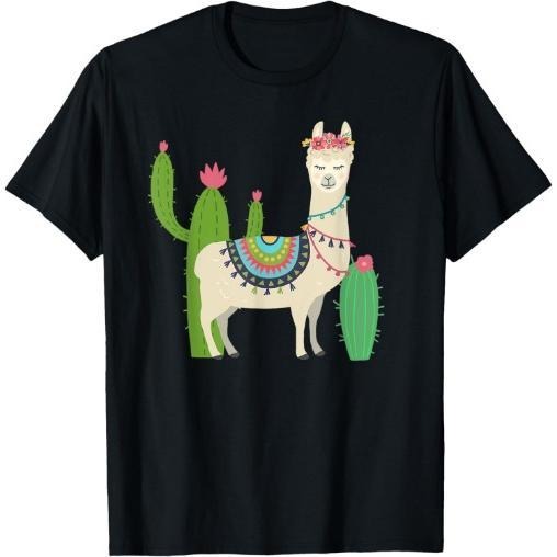 Cute Llama With Flower & Cactus / Llama Lover Gift T-Shirt Made in USA Hoodie, Sweatshirt | TeeBloomCo.com