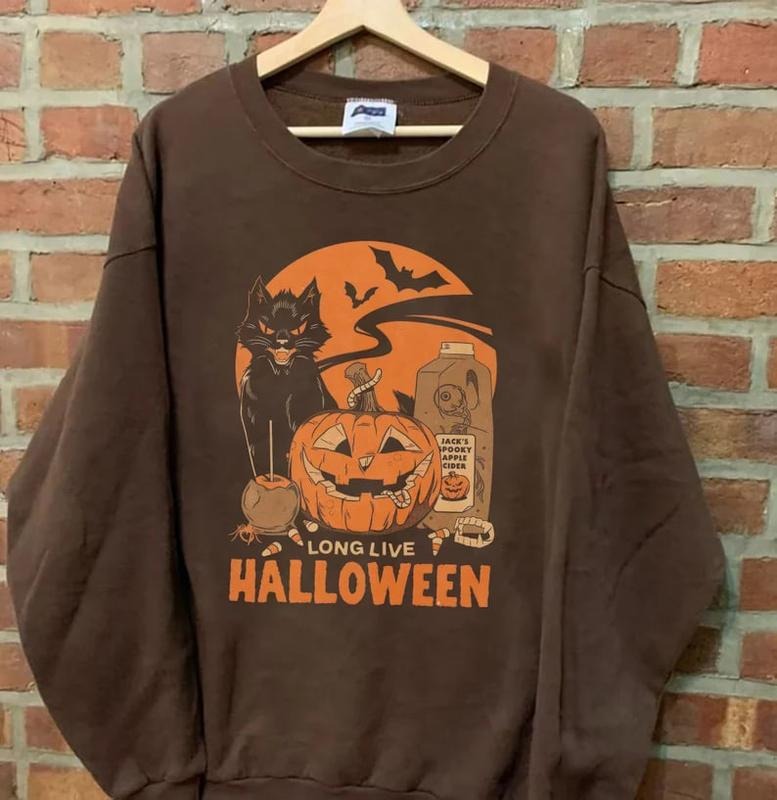 Long Live Halloween Sweatshirt, Retro Halloween Sweatshirt, Fall Sweater, Spooky Season Tee, Pumpkin Shirt, Black Cat,...