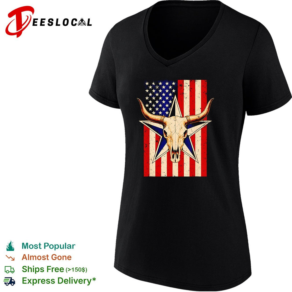 Longhorn skull American flag star vintage shirt