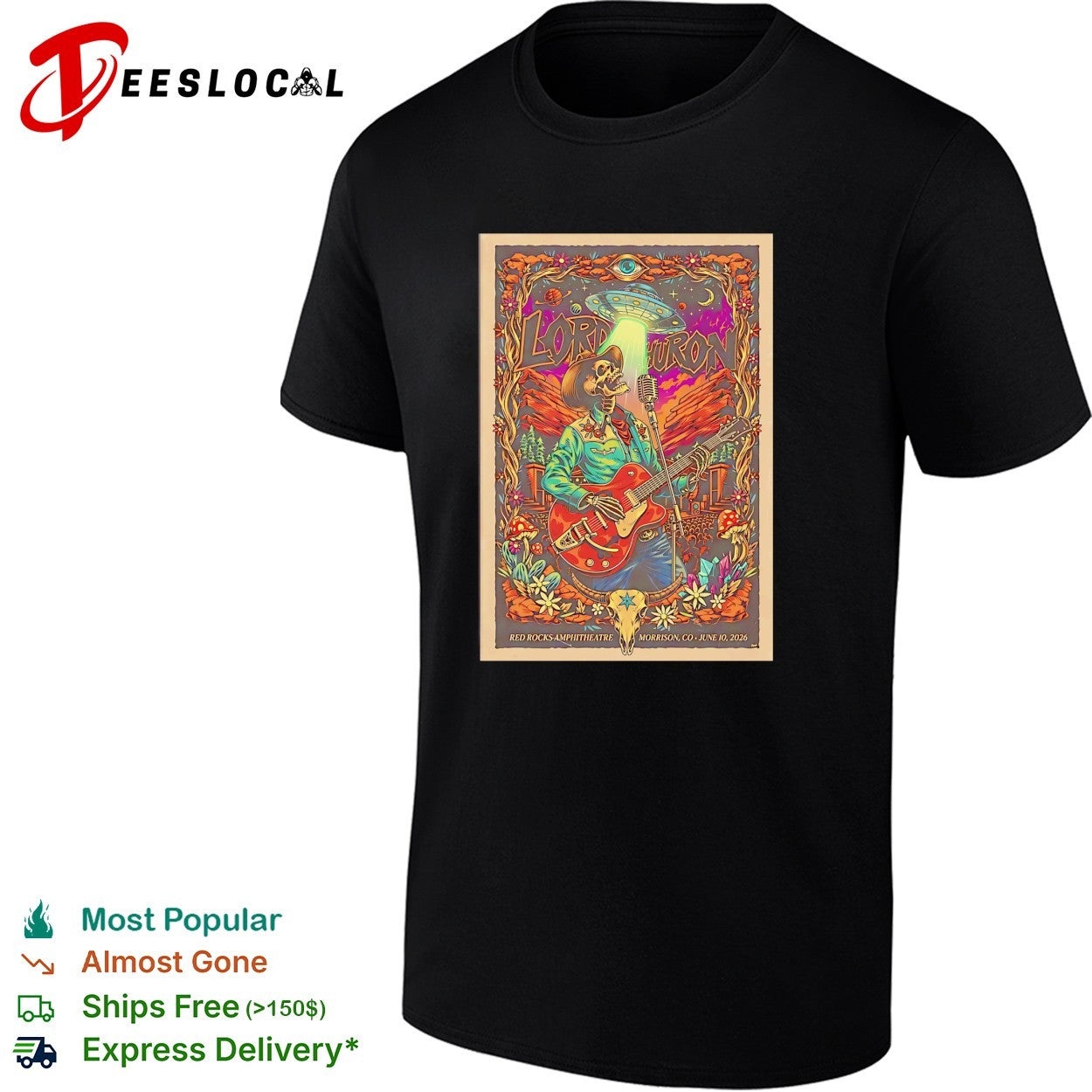 Lord Huron skeleton guitarist Red Rocks Morrison CO June 30 2026 concert poster shirt