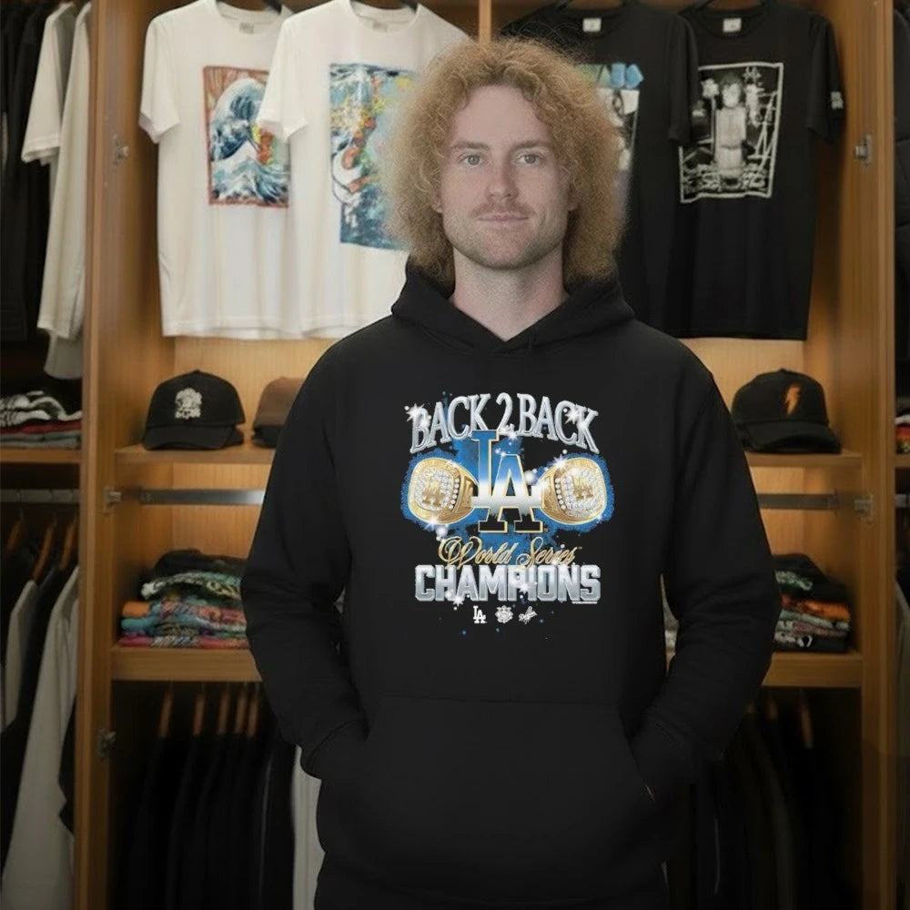 Los Angeles Dodgers Black Back 2 Back Rings World Series Champions Shirt
