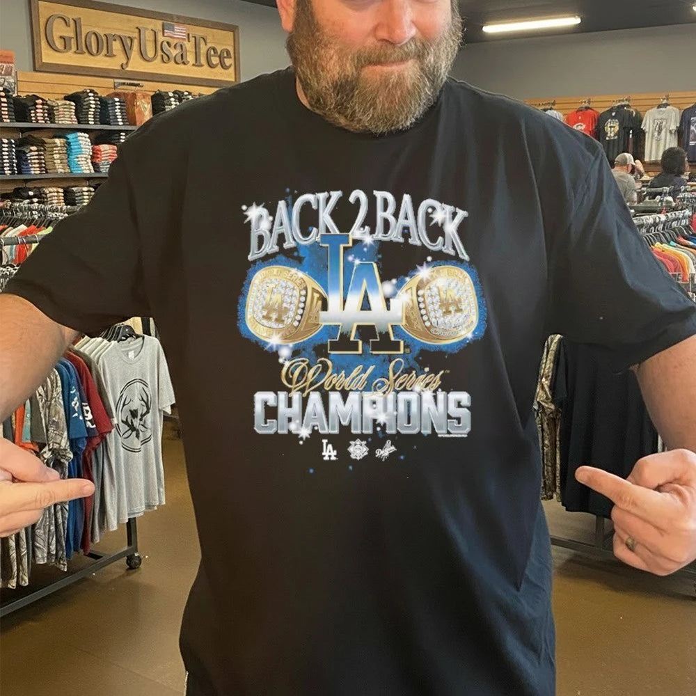 Los Angeles Dodgers Black Back 2 Back Rings World Series Champions Shirt