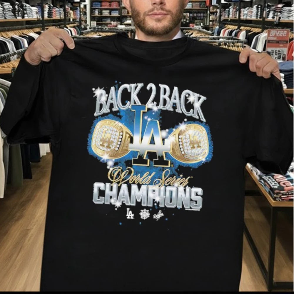 Los Angeles Dodgers Black Back 2 Back Rings World Series Champions Shirt