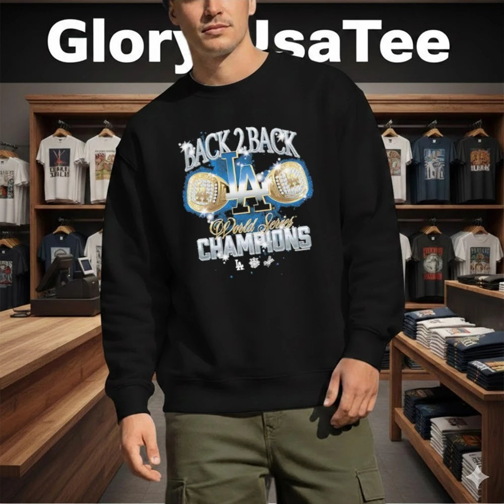 Los Angeles Dodgers Black Back 2 Back Rings World Series Champions Shirt