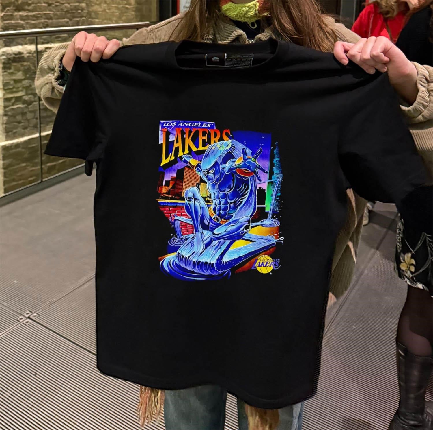 Los Angeles Lakers Black Panther Spider-Man Hybrid City Skyline Comic shirt