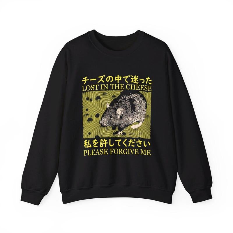 Lost in the Cheese Rat Crewneck Sweatshirt T-Shirts, Hoodie | TeeBloomCo.com